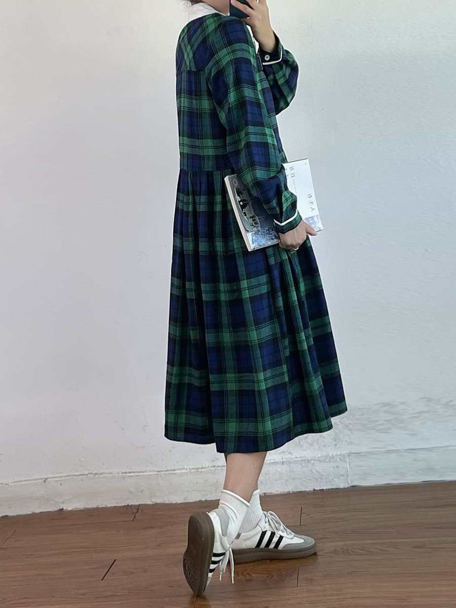 チェック服 レトロ学院風チェックワンピース