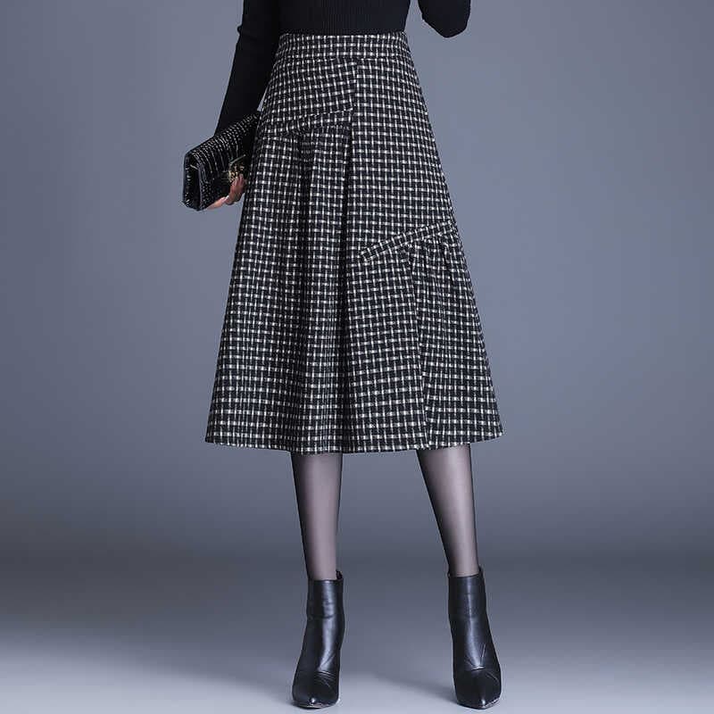チェック服 上品チェック柄フレアミディスカート
