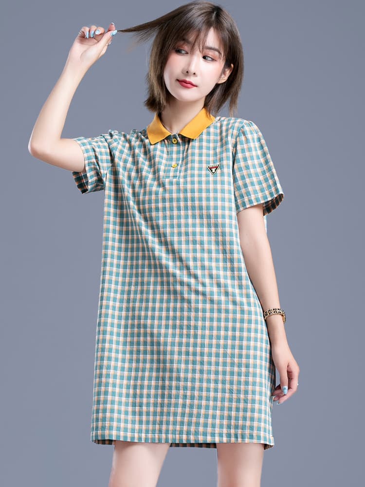 チェック服 チェック柄襟付きワンピース