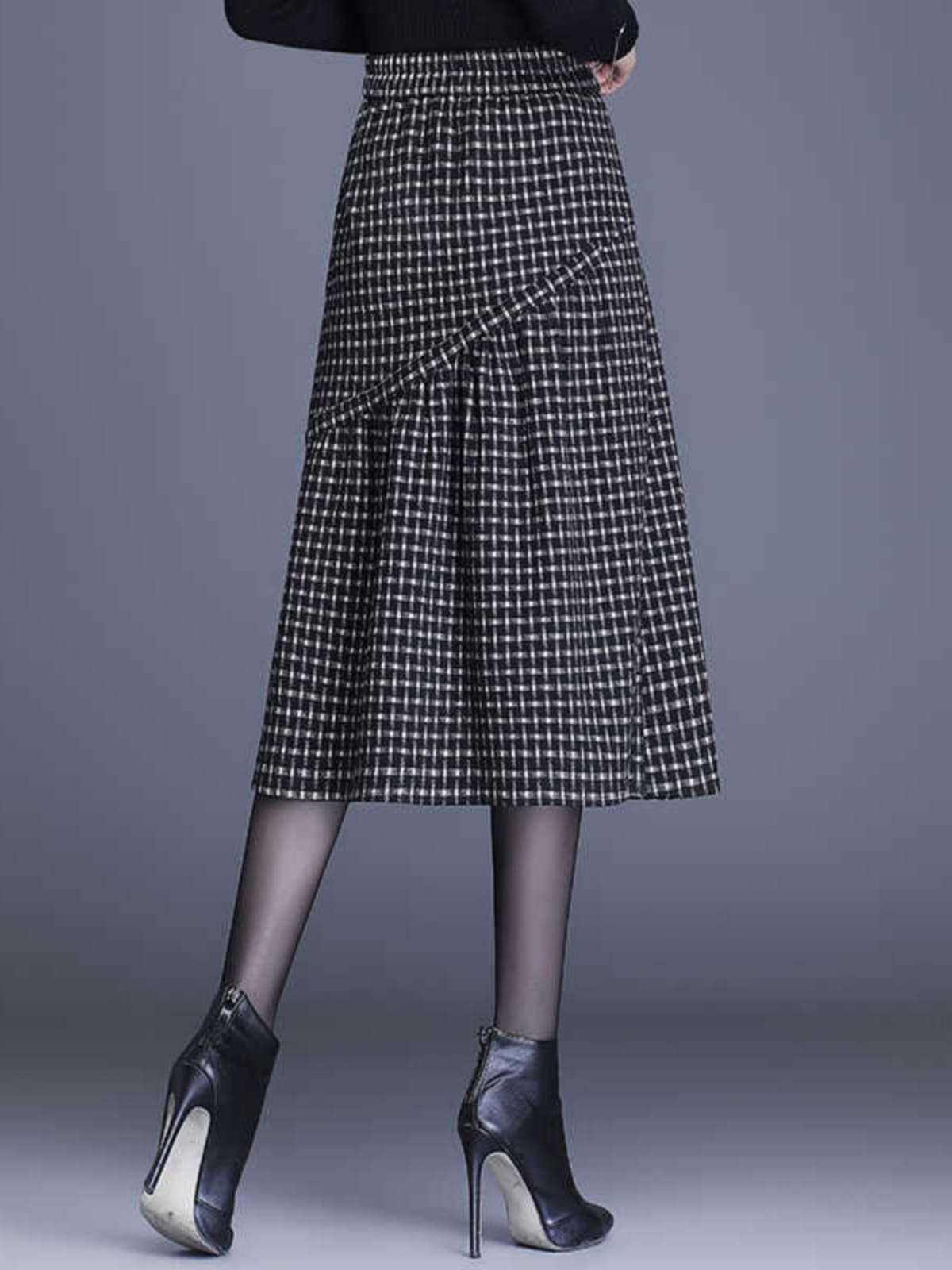 チェック服 上品チェック柄フレアミディスカート