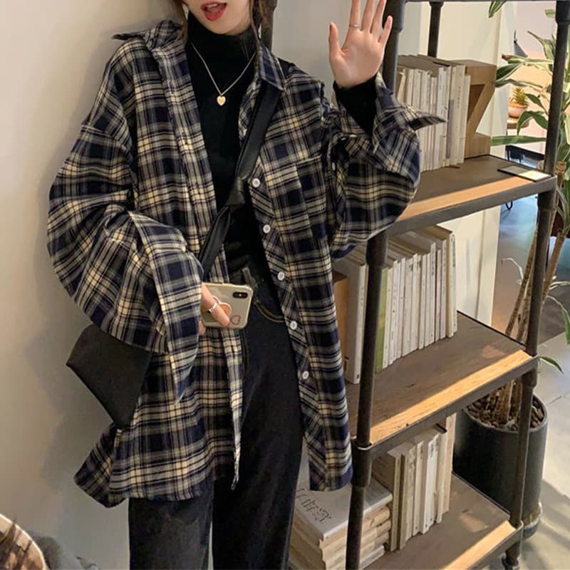 チェック 服 チェック柄長袖シャツ レディース ゆったり羽織りトップス