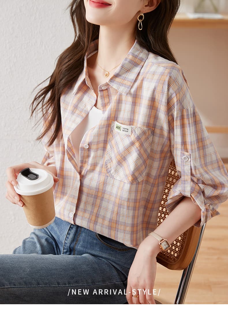 チェック服 レトロチェック柄純綿シャツ