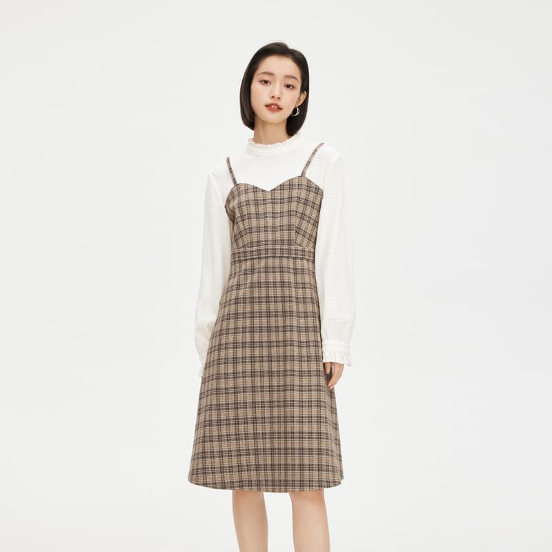 チェック服 レイヤード風チェック柄キャミワンピース