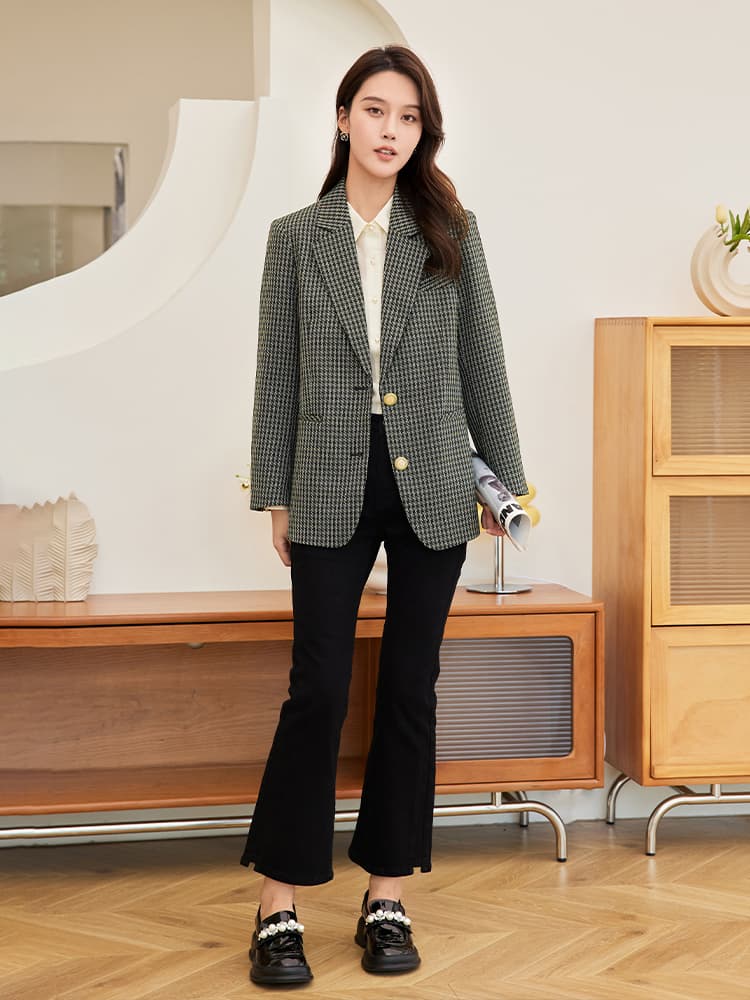 チェック服 クラシック格子柄テーラードジャケット