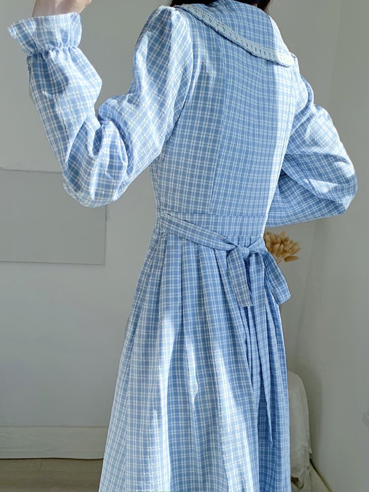 チェック服 クラシカルチェック柄レース切替フレアワンピース