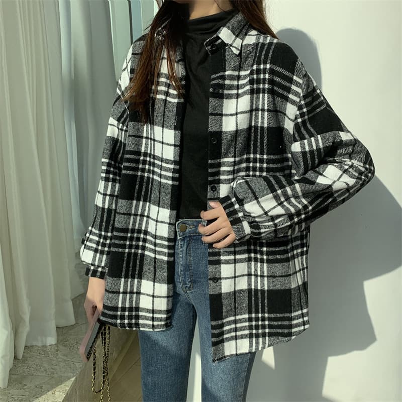 チェック 服 トップスレディース長袖チェック柄シャツ