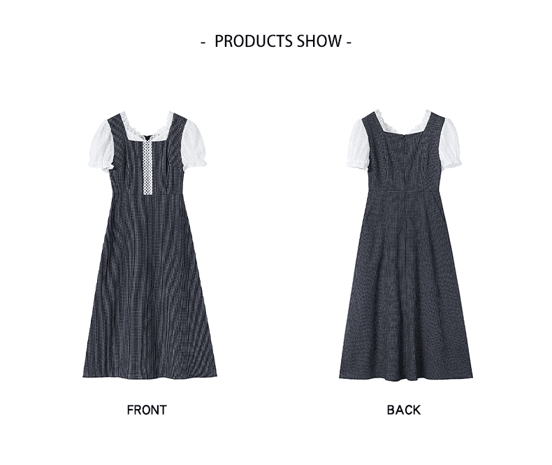チェック服 タートルネックレイヤード風チェックワンピース