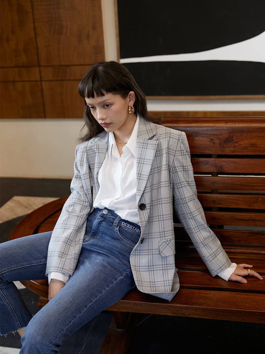 チェック服 チェック柄ビッグシルエットジャケット