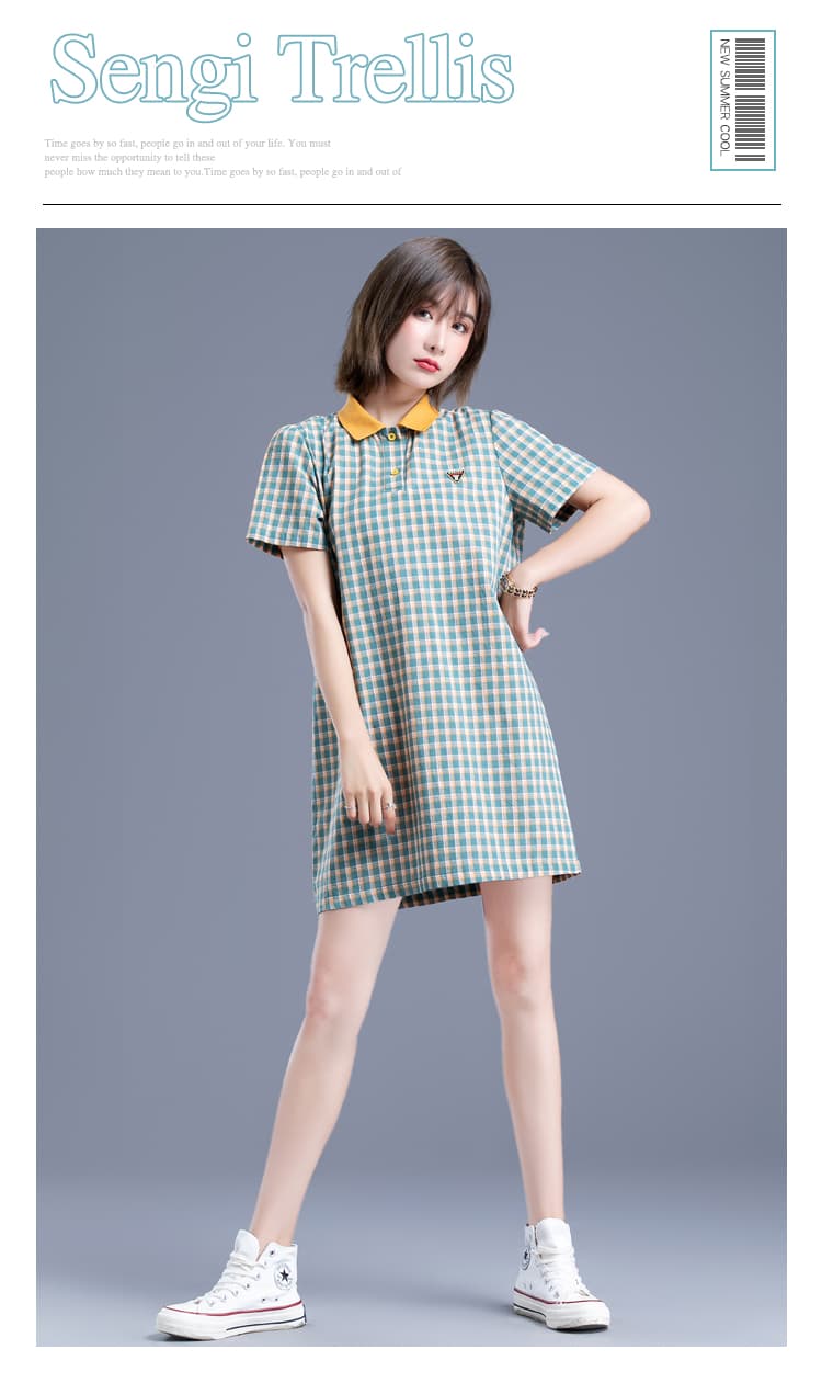 チェック服 チェック柄襟付きワンピース