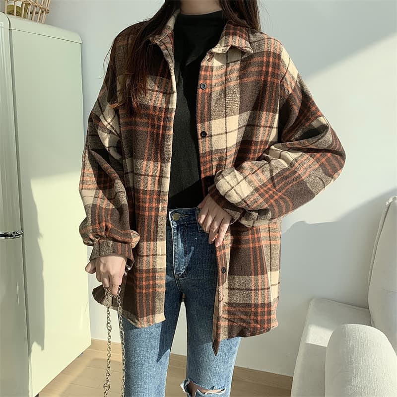 チェック 服 トップスレディース長袖チェック柄シャツ