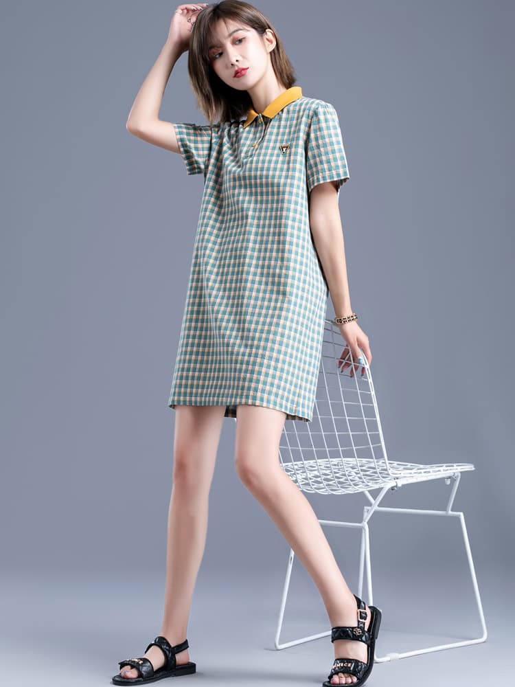 チェック服 チェック柄襟付きワンピース