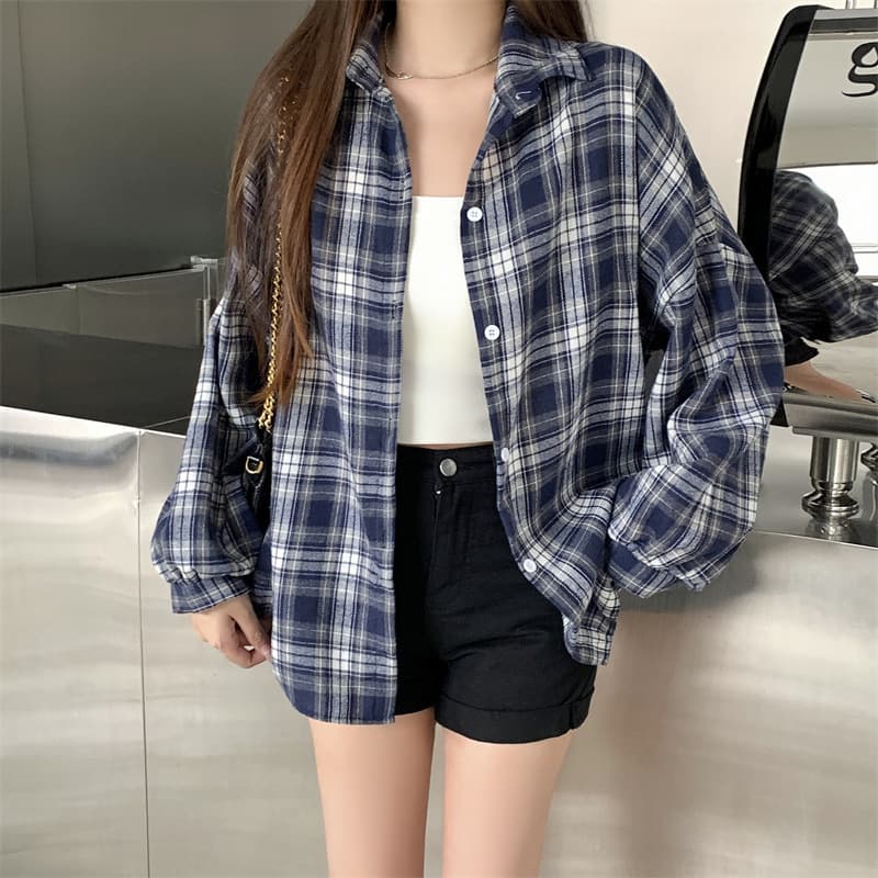 チェック 服トップス レディースチェック柄カジュアルシャツ