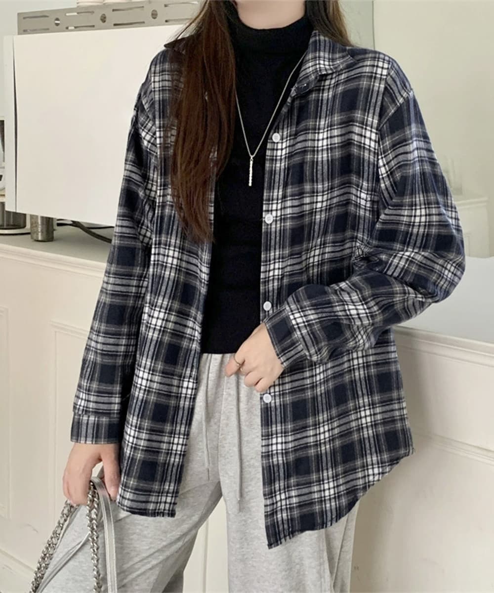 チェック 服トップス レディースチェックシャツブラウスゆったりレトロ風