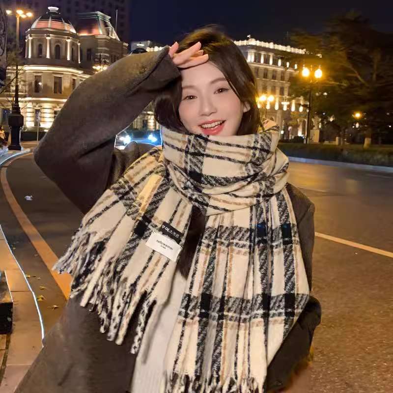 チェック柄ファッション クラシック格子柄フリンジマフラー