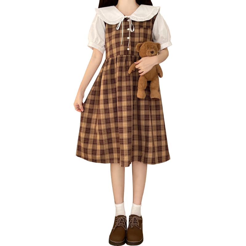 チェック柄ファッション ガーリーチェック柄クラシカルワンピース