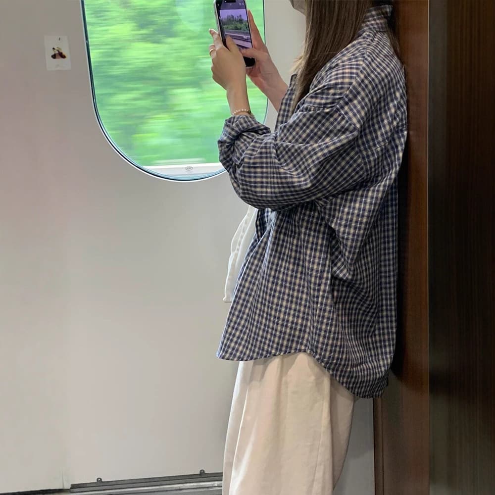 チェック 服 秋冬レディースゆったりチェック柄長袖シャツブラウス トップス