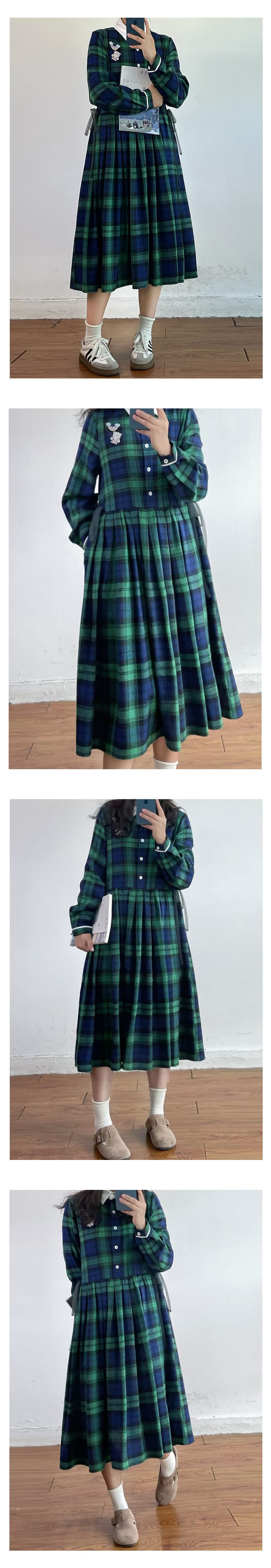 チェック服 レトロ学院風チェックワンピース