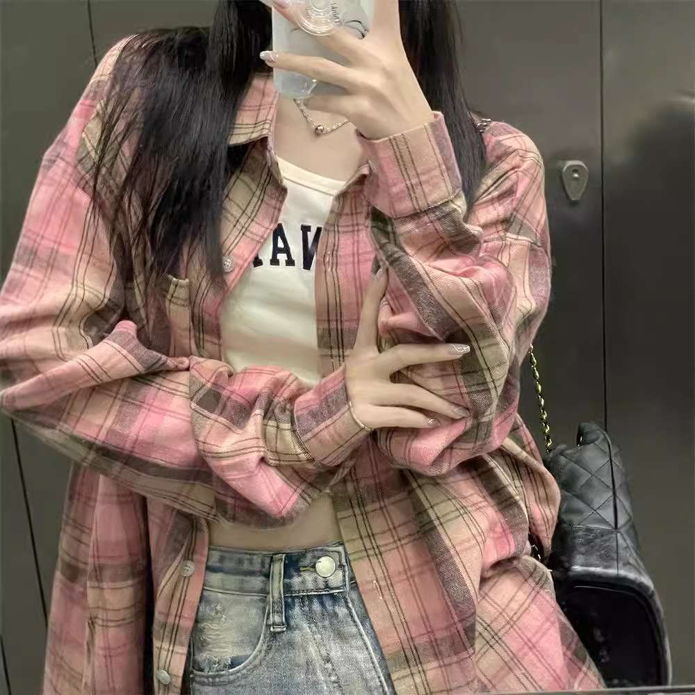 チェック柄ファッション ゆったりチェック柄シャツ