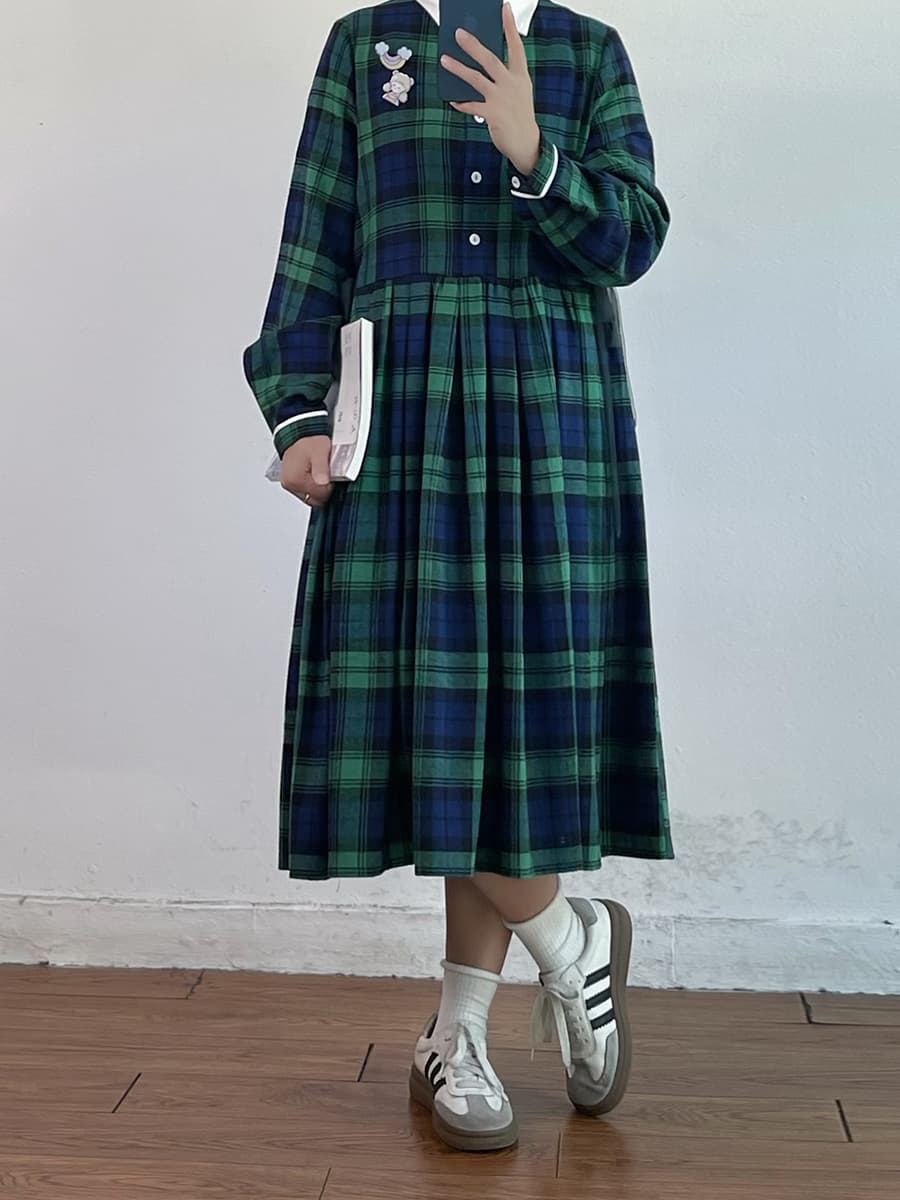 チェック服 レトロ学院風チェックワンピース