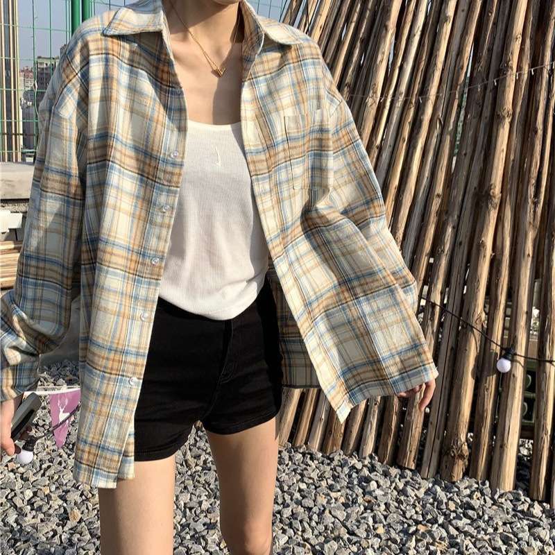 チェック柄ファッション ゆったりチェック柄シャツ