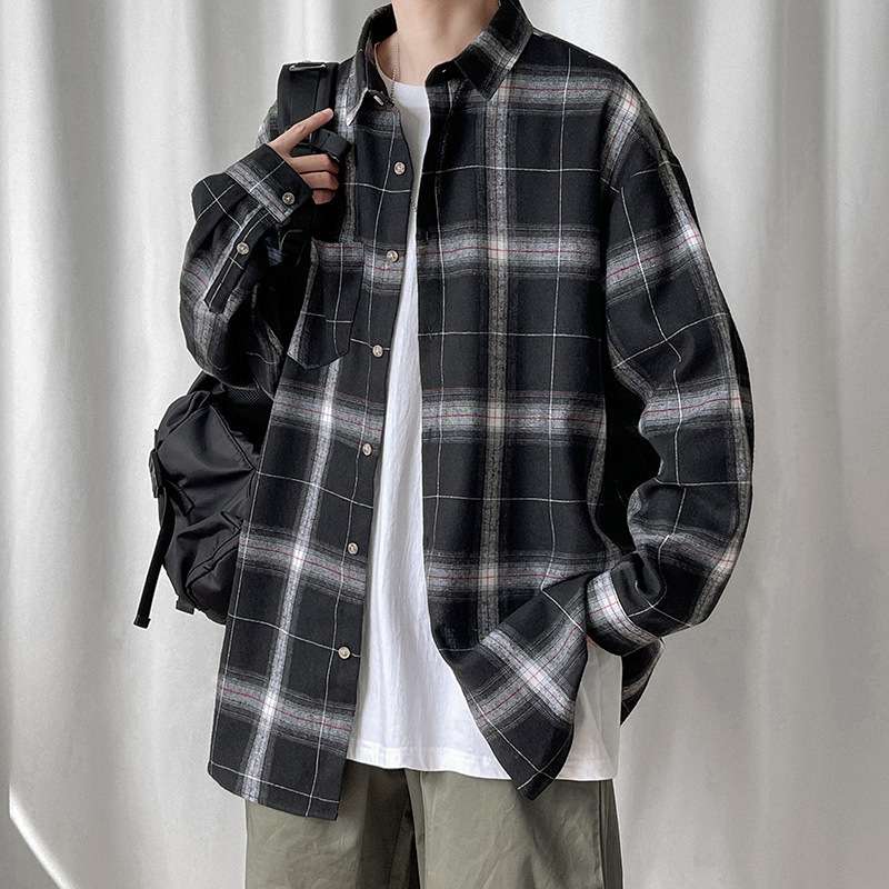 チェック柄ファッション ゆったりシルエットチェック柄シャツ