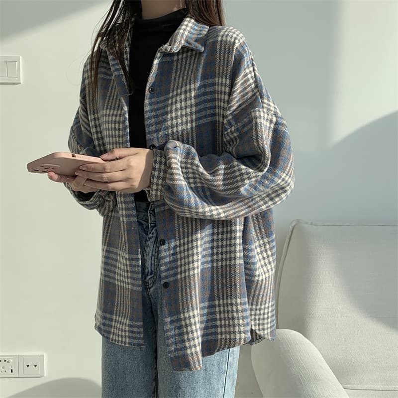 チェック 服 トップスレディース長袖チェック柄シャツ