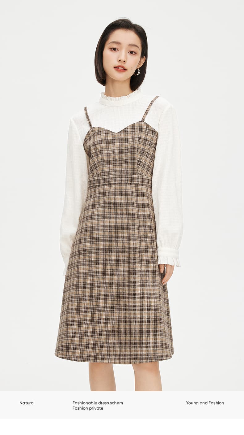 チェック服 レイヤード風チェック柄キャミワンピース