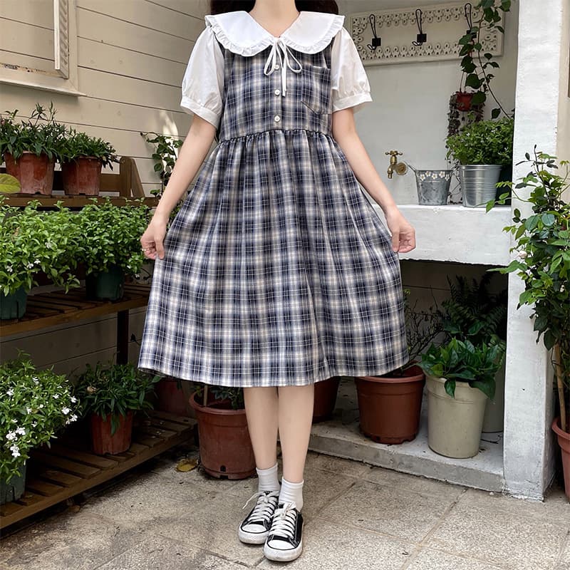 チェック柄ファッション ガーリーチェック柄クラシカルワンピース