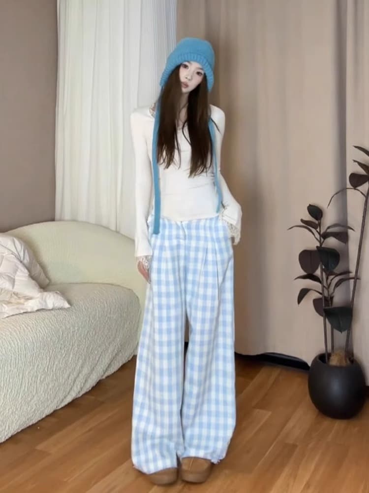 チェック柄ファッション ゆったりチェックパンツ ルームウェア