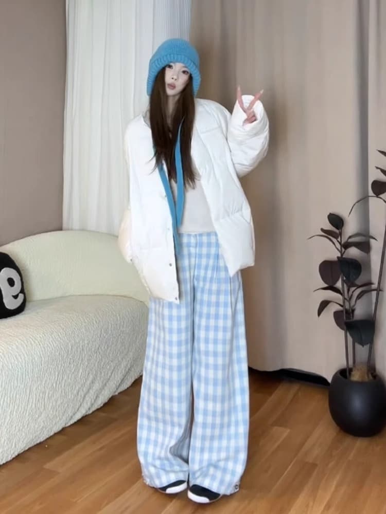 チェック柄ファッション ゆったりチェックパンツ ルームウェア