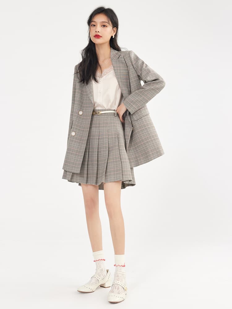 チェック服 エレガントチェック柄テーラードジャケット