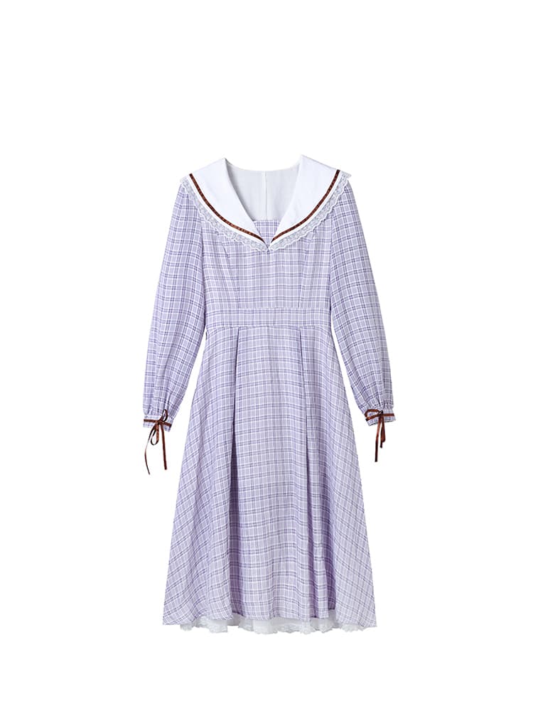チェック服 チェック柄セーラーカラーワンピース