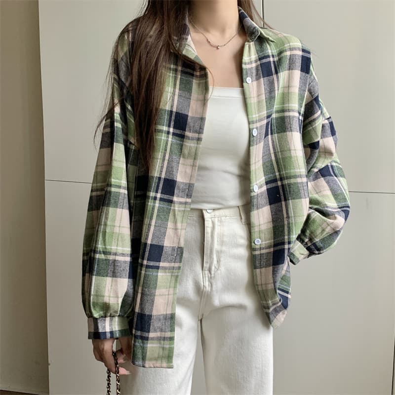チェック 服トップス レディースチェック柄カジュアルシャツ