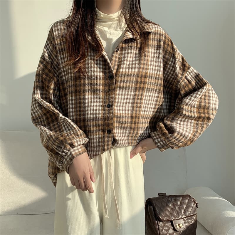 チェック 服 トップスレディース長袖チェック柄シャツ