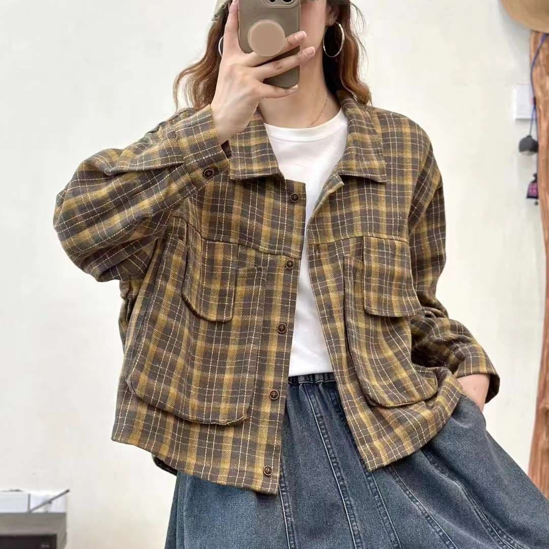 チェック柄ファッション ゆったりチェック柄ワークジャケット
