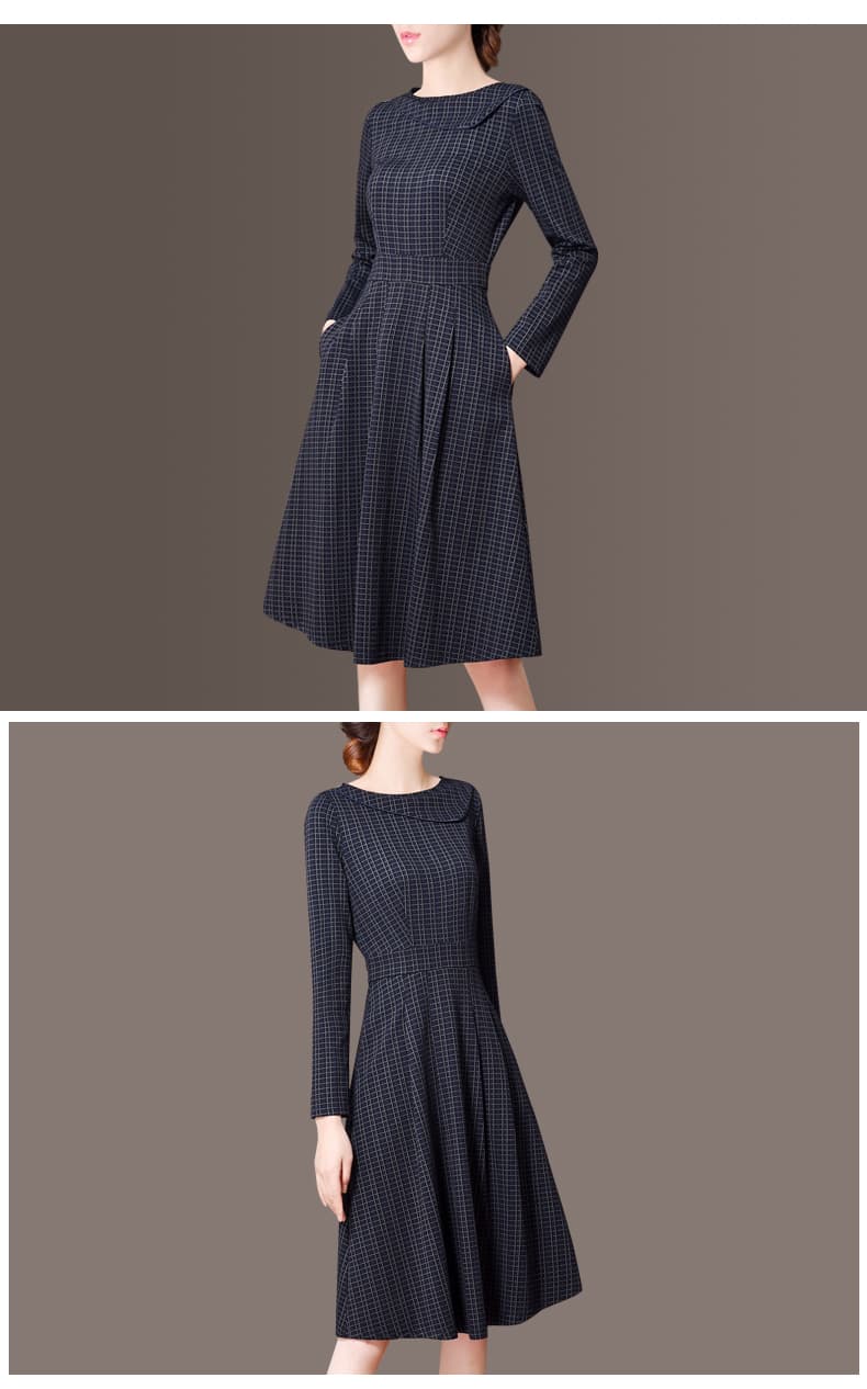 チェック服 レトロ風チェック柄フレアワンピース