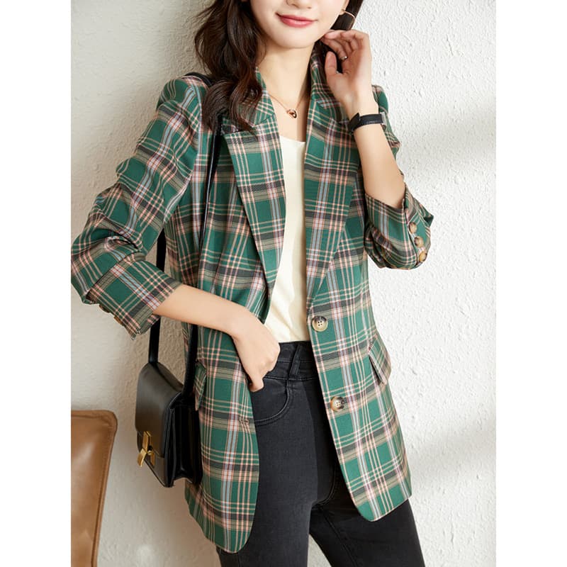 チェック服 上品チェック柄テーラードジャケット