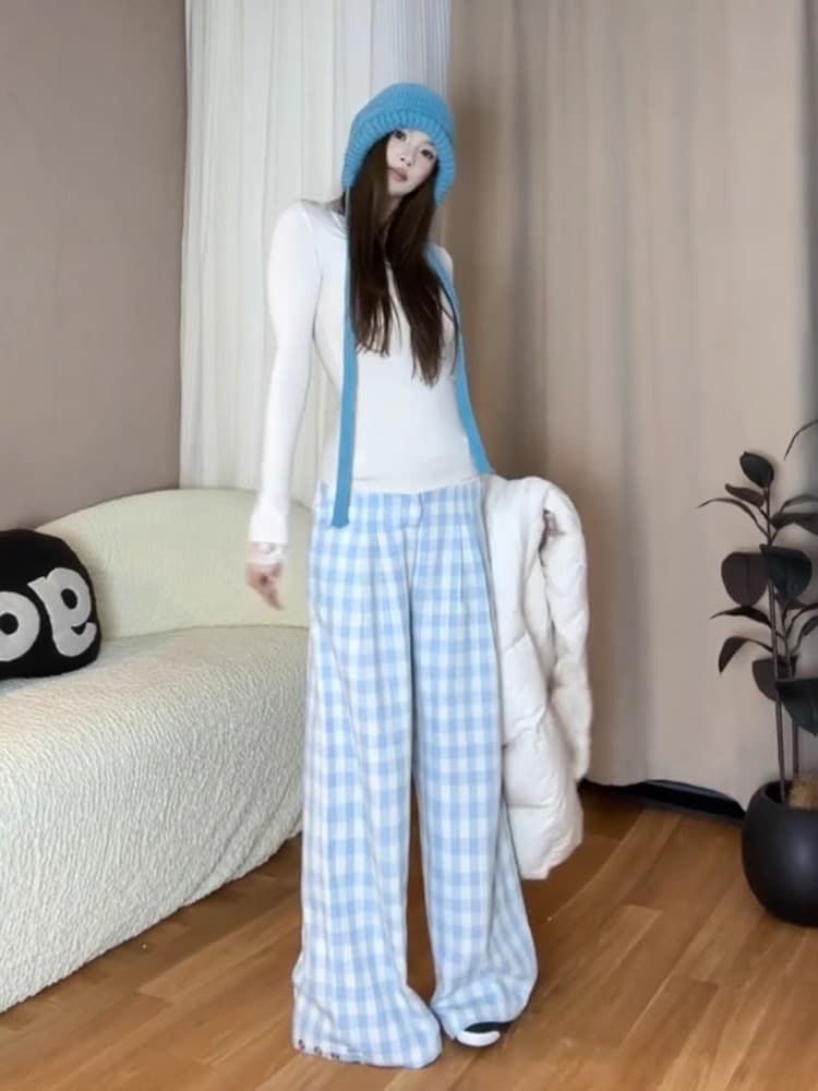 チェック柄ファッション ゆったりチェックパンツ ルームウェア