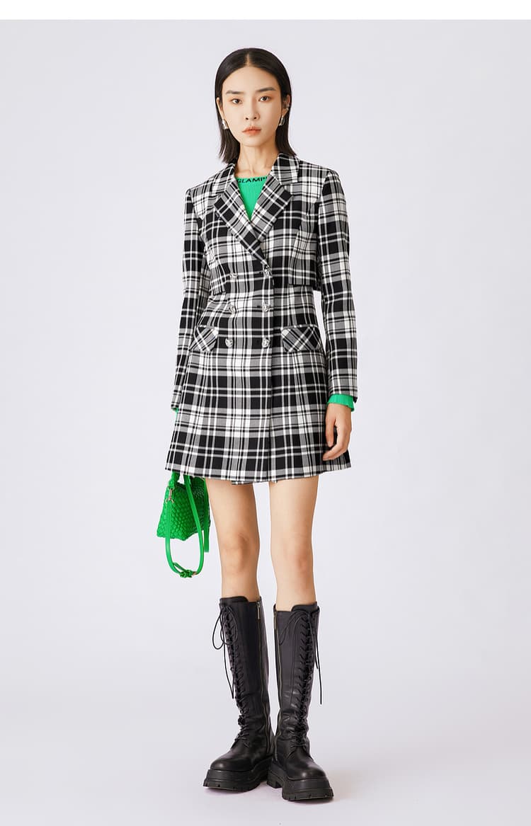 チェック服 レイヤード風チェック柄ワンピース
