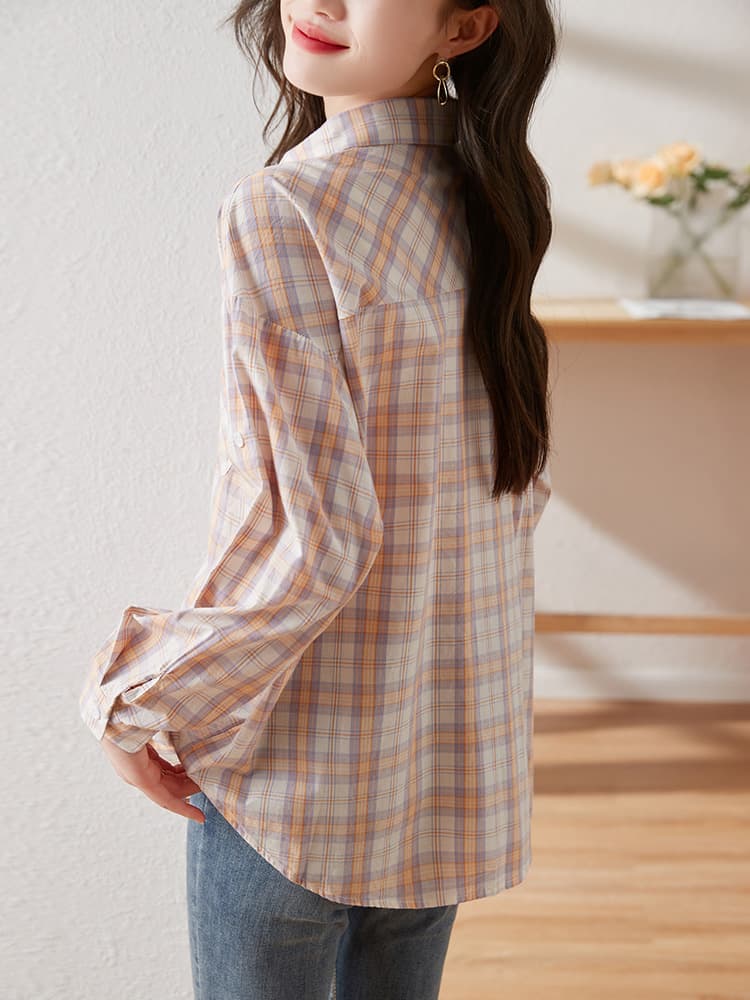 チェック服 レトロチェック柄純綿シャツ