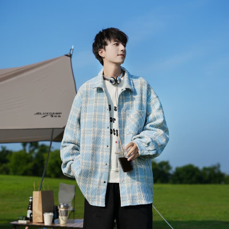 チェック柄ファッション ゆったりチェック柄シャツジャケット