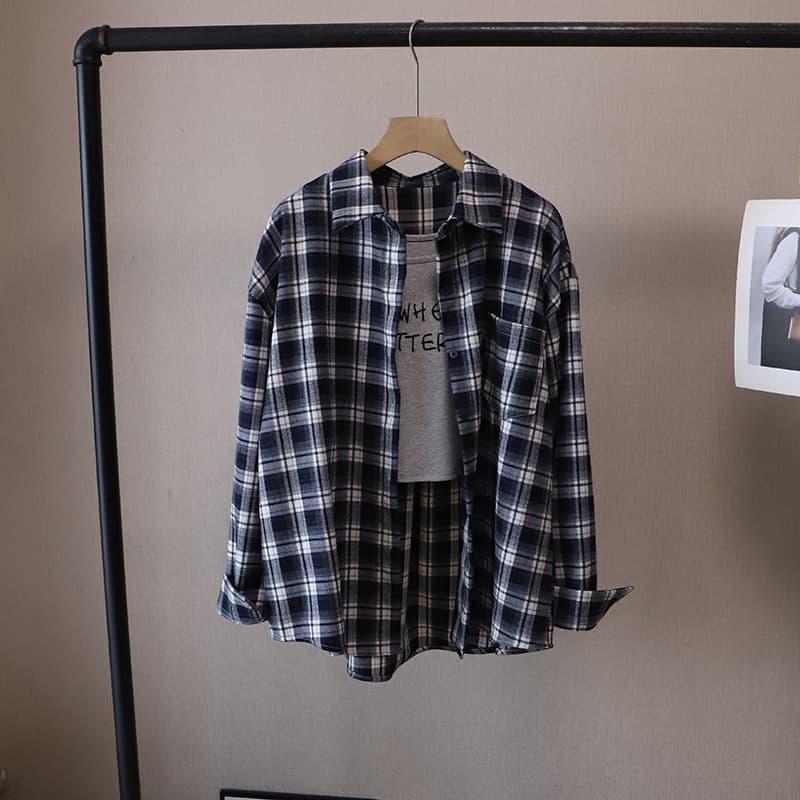 チェック 服 チェック柄長袖シャツ韓国風レディーストップス