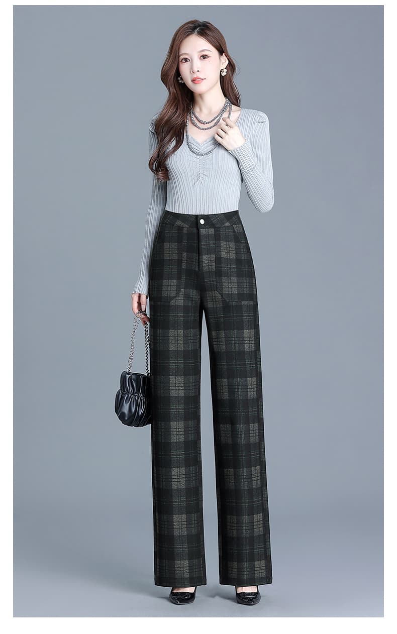 チェック柄ファッション ハイウエストチェック柄ストレートパンツ