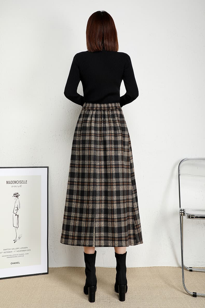 チェック服 上品チェック柄ウール混プリーツスカート