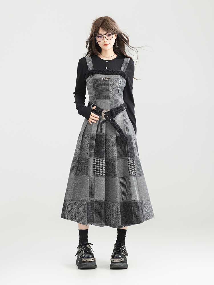 チェック服 重ね着風チェック柄ジャンパースカート