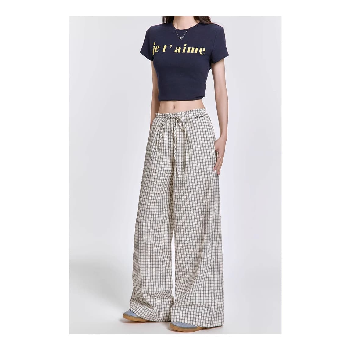 チェック 服 チェック柄ワイドパンツ ゆったりロング丈