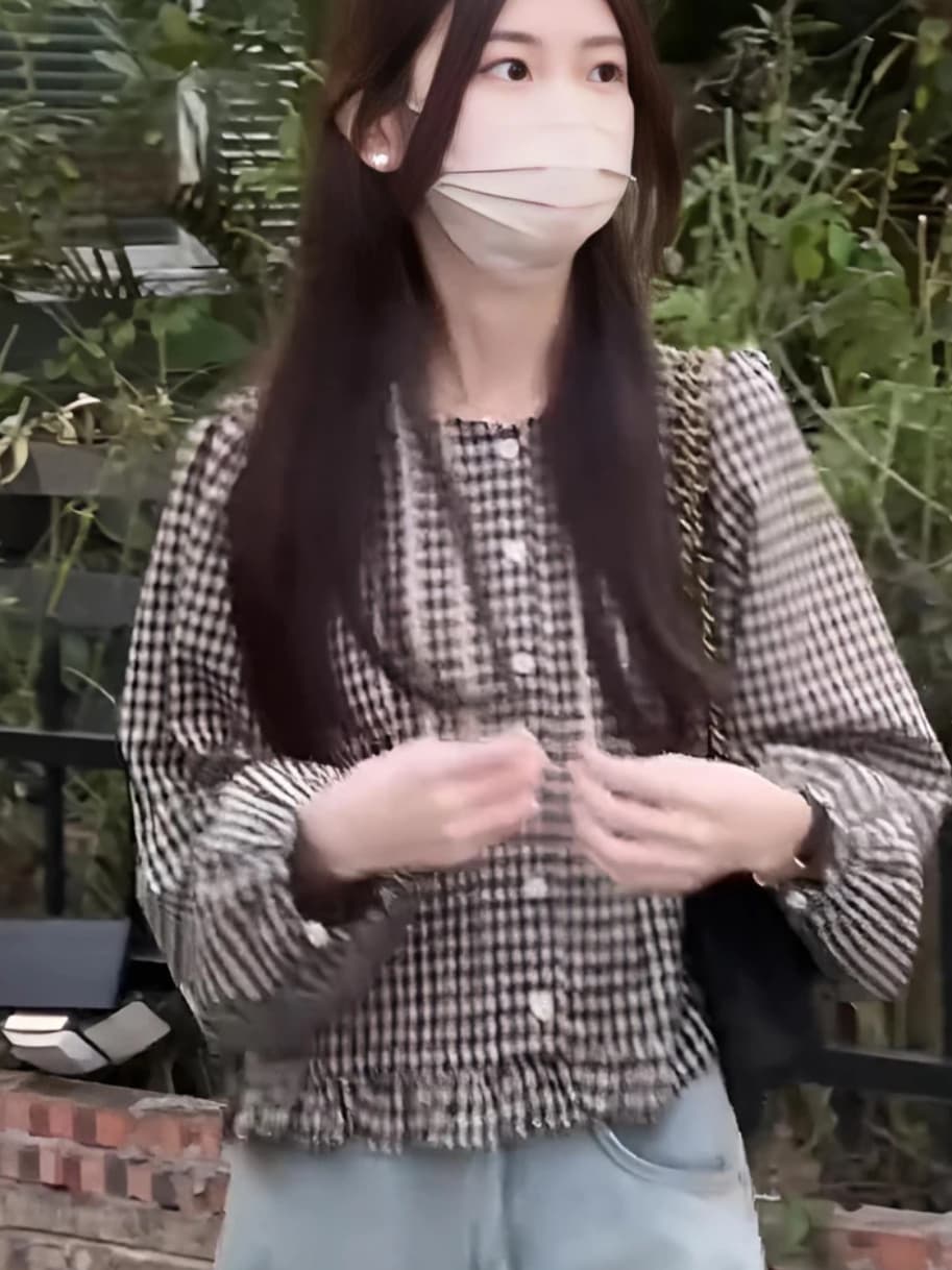 チェック柄ファッション モノトーン千鳥格子ふんわりブラウス