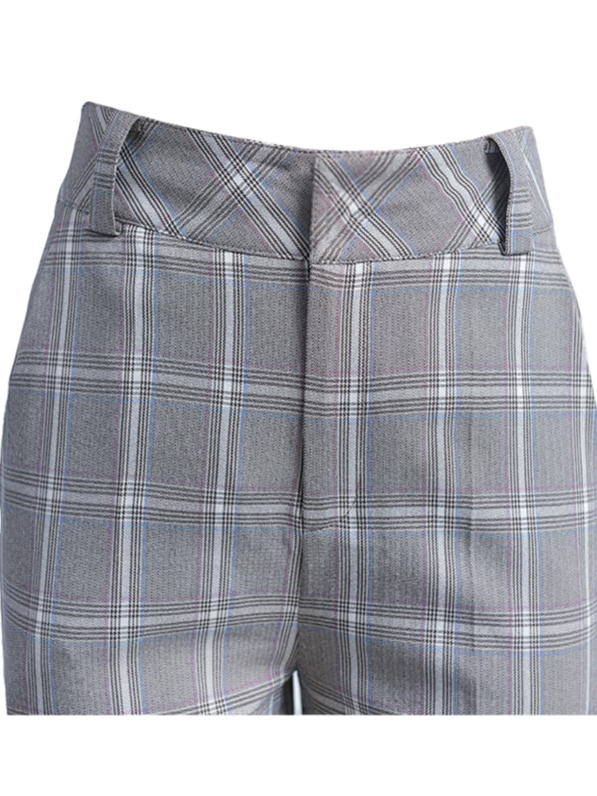 チェック服 上品チェック柄クロップドパンツ