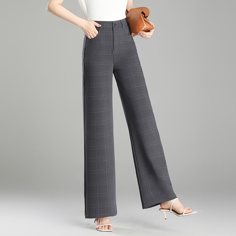 チェック服 ハイウエストチェック柄ワイドパンツ