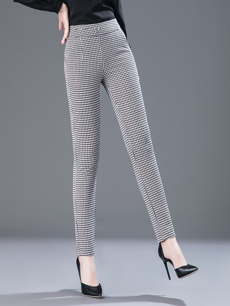 チェック柄ファッション 美シルエット チェック柄スリムパンツ
